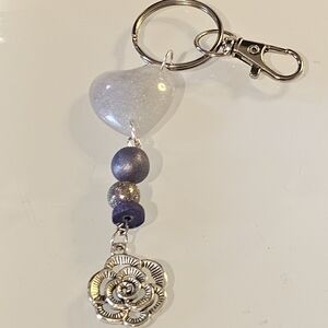 Handmade Silver and Purple Heart Keychain